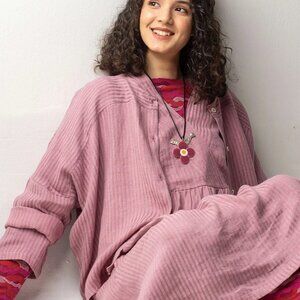 Woven “Bodil” blouse in linen chalk pink